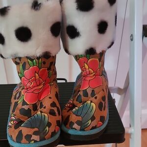 Floral and Leopard Ankle Boots